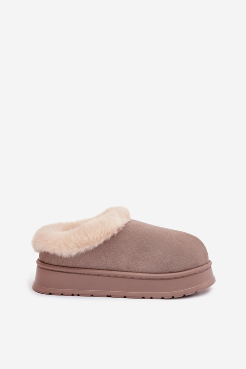 Dámské pantofle s kožešinou Khaki Eveline