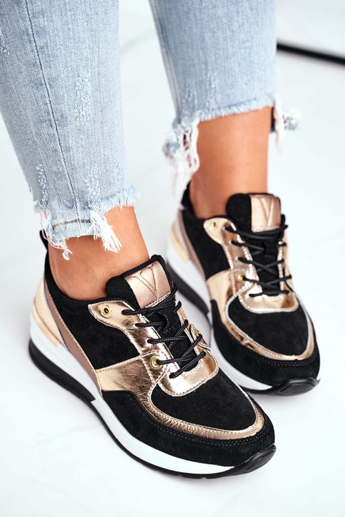 Kožené Klínové Tenisky Sneakers Vinceza 7777 černo-Zlaté