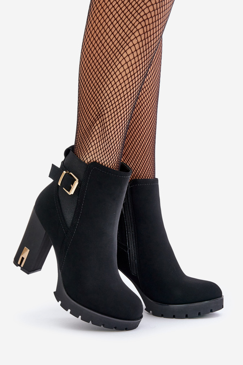 Dámské Botky Se Zlatou Sponou Na Podpatku Zateplené Černé Erilanes