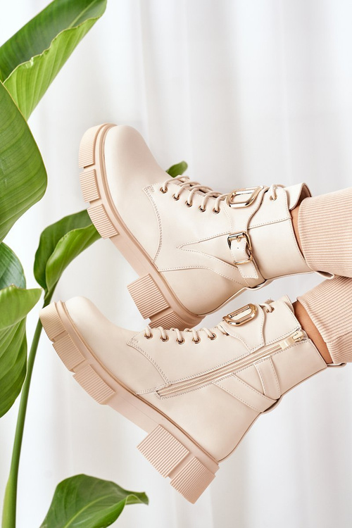 Teplé Boty Workery Se Zlatou Sponou Béžové Maybelle