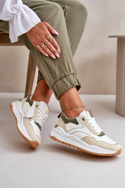 Dámske Sneakersy Na Platforme Z Eko Kože Béžovo-Zelené Issatta