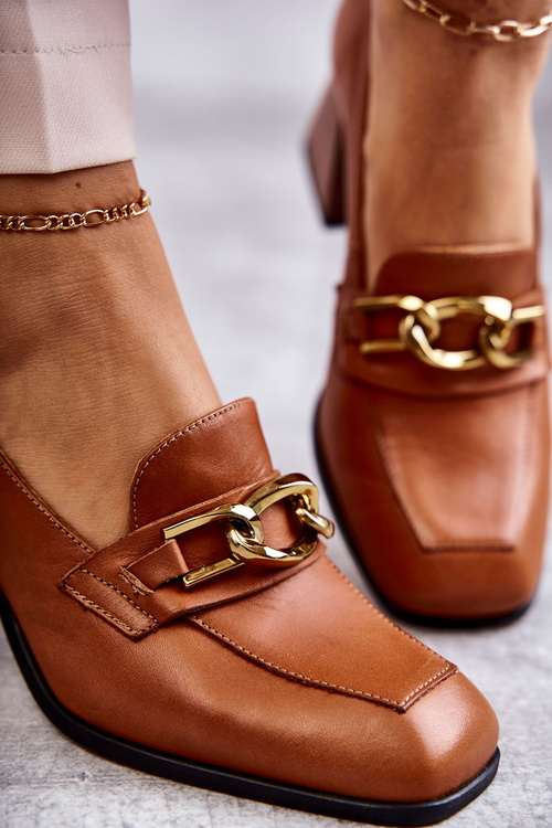 Kožené lodičky s řetízkem Laura Messi 2514 Camel