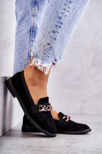 Dámské semišové mokasíny s řetízkem černé Noli