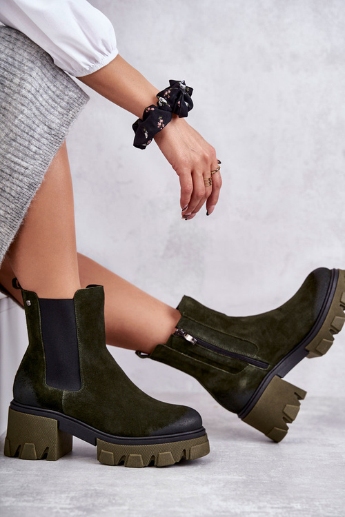 Dámske semišové topánky na platforme Khaki lemar Hilde