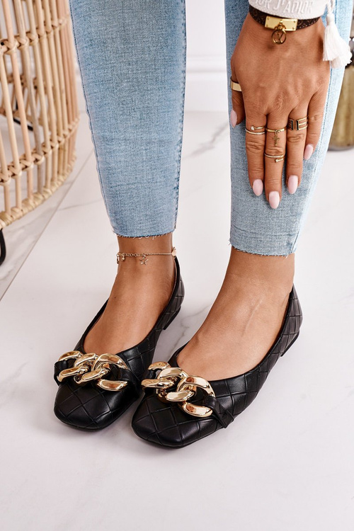 Elegantní Prošívaná Baletka S řetízkem Černé Coco