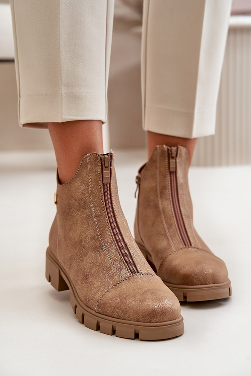 Zateplené dámské botky s odřením z eko kůže hnědo-zlaté Verietta