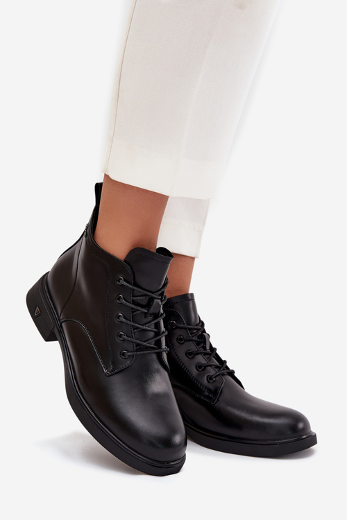 Zateplené kožené dámske čižmy na nízkom opätku Vinceza 39953 Čierne