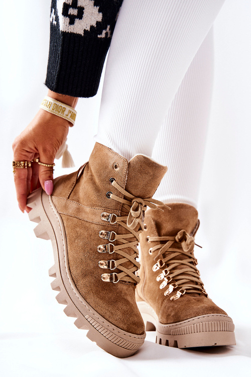 Polstrované Semišové Boty Béžové Sandstorm