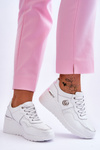 Dámské kožené sportovní boty na klínku Bílá a stříbrne Rebeca