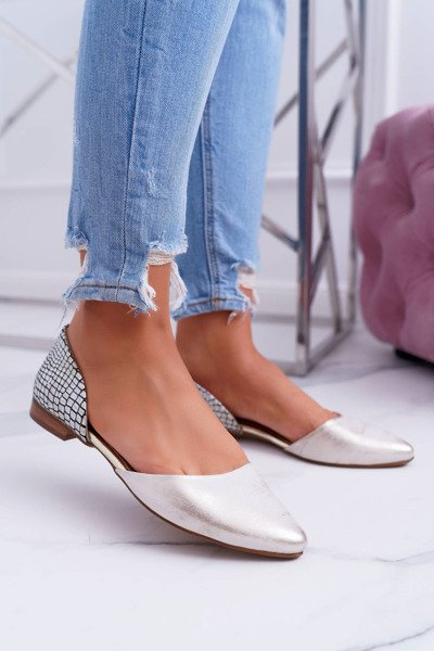 Dámské Baleríny Klasické Krokodýl Vzor Kožené Zlaté Anthem