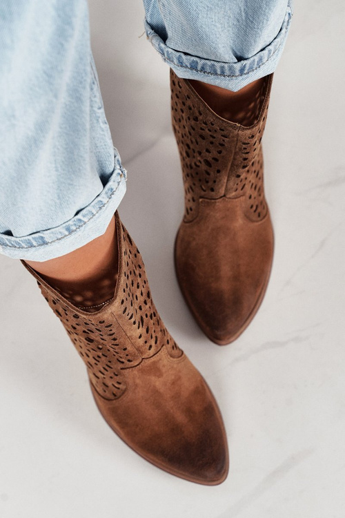 Otvorené topánky na semišovom poste vynikajúce 1219 koňak