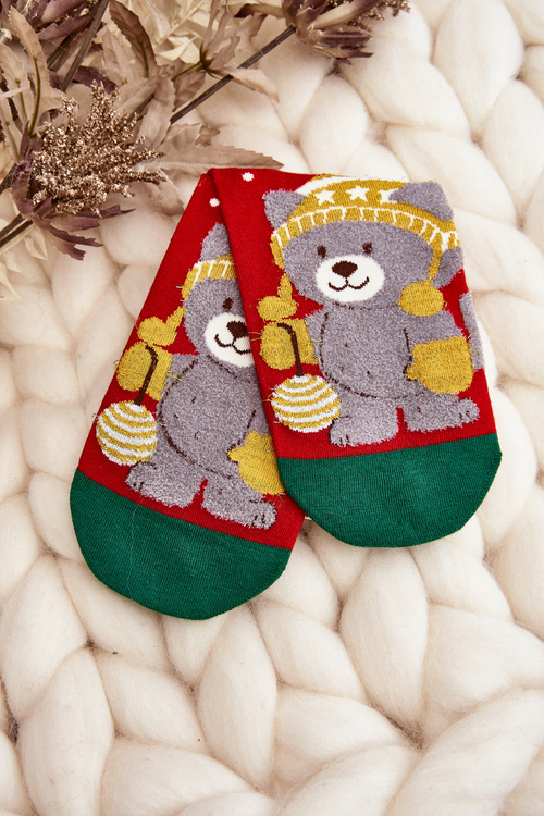 Dámske vianočné ponožky s červeným medveďom