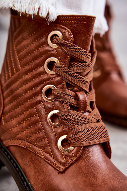 Kožené prešívané topánky s izoláciou hnedého torino