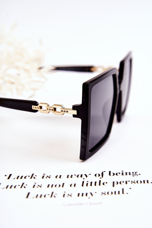 Veľké štvorcové slnečné okuliare V130043 Čierne a zlato