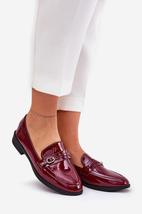 Lakované Dámské Mokasíny S Ozdobnou Sponou Bordové Mollan