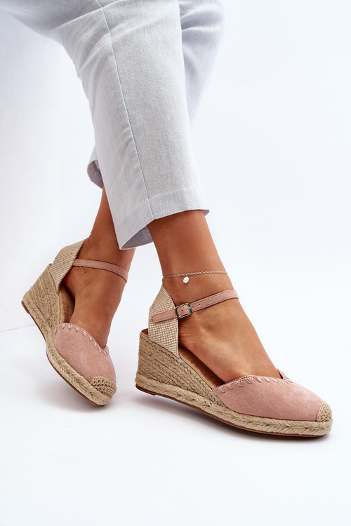 Sandály na espadrilové platformě s výpletem růžové Raylin