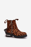 Zateplené dámské boty se zipem leopardí hnědé Calvaro