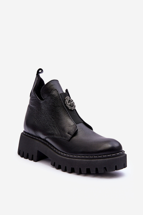 Dámske kožené topánky s dekoráciou čierna lemar Lusanna