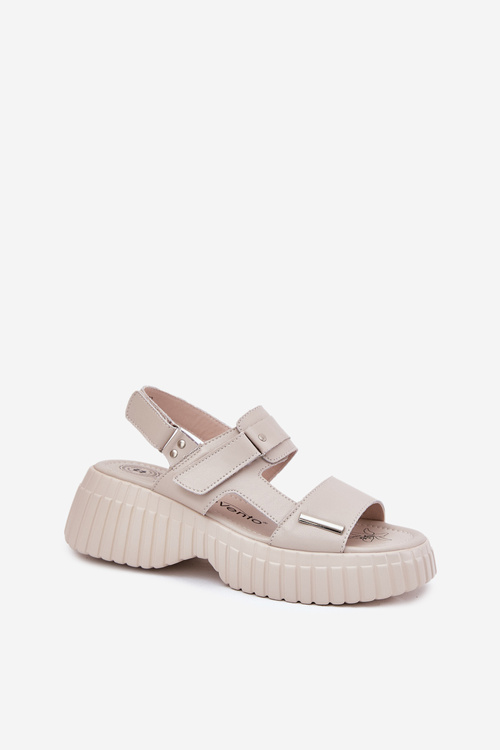 Kožené Dámské Sandály Na Platformě Béžové Mertella