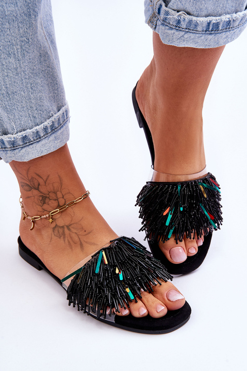 Dámske papuče s módnymi dekoráciami S. Barski KV-576-4 Čierna