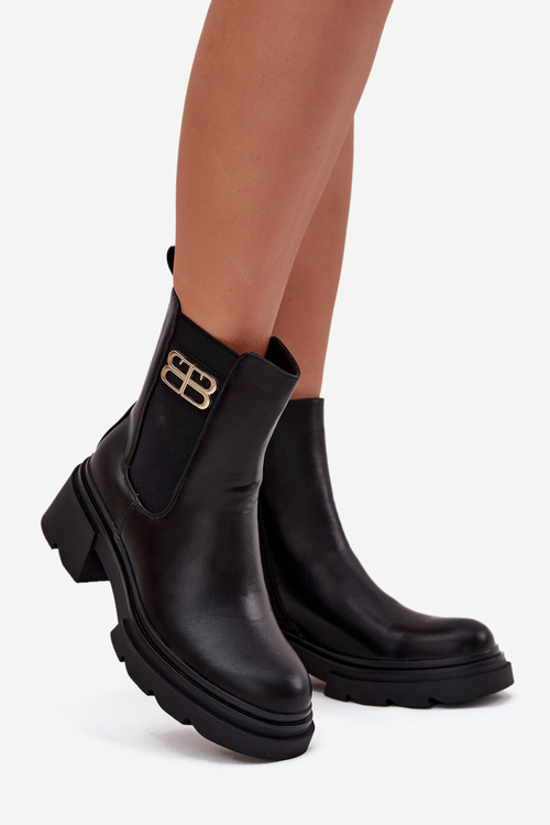 Dámské kotníkové boty se zlatým detailem zateplené černé Serene