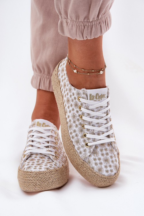 Vzorované Dámské Tenisky Na Platformě S Pletením Lee Cooper LCW-25-08-3648L Bílá-Zlatá