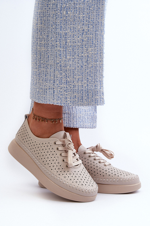 Kožené tenisky na platforme S.Barski LR278 béžové