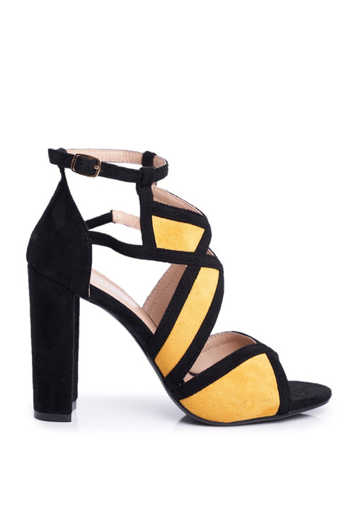 Semišové sandále na čiernom a žltom stĺpci Emolly
