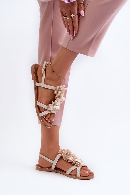 Dámske ploché sandále zdobené kvetmi béžové Abidina
