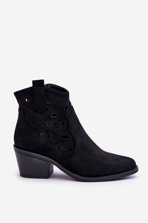 Dámske Semišové Perforované Cowboy Čižmy Čierne S.Barski HY42-086