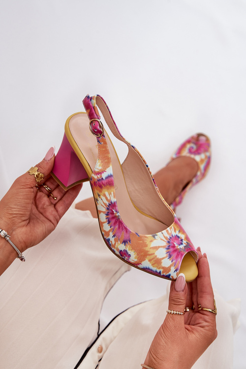 Kožené Vzorované Sandály Dámské Na Podpatku D&A CR51-006 Multikolor