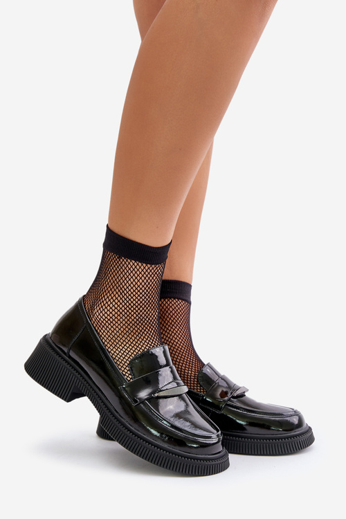 Lakovane Dámske Mokasíny S Ozdobou Čierne D&A LZ42-031