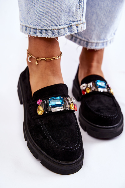 Dámske semišové topánky s dekoráciou čierny Karlott