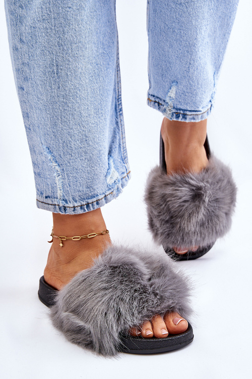 Ženské šedé papuče kožušiny