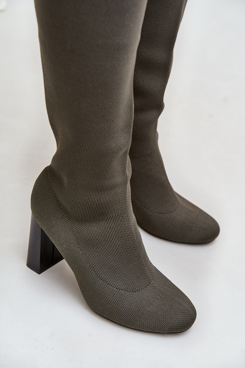 Kozáky Se Záplavou Po Kolena Na Podpatku Tmavě Zelené Esanira