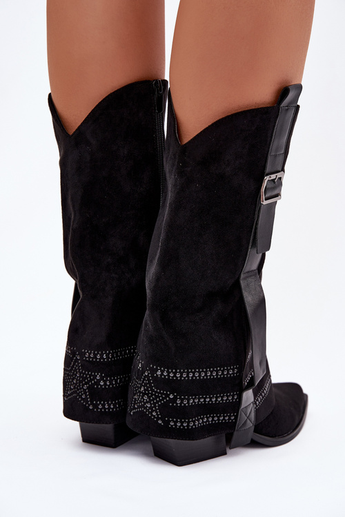 Dámske Kozačky Kovbojky S Ozdobou A Prackou Čierne Camilora