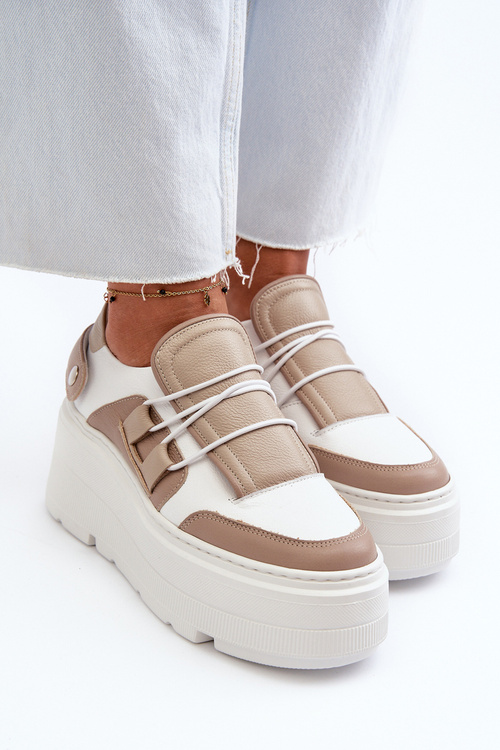 Zazoo 1833 Dámske Kožené Tenisky na Masívnej Podešve Biele