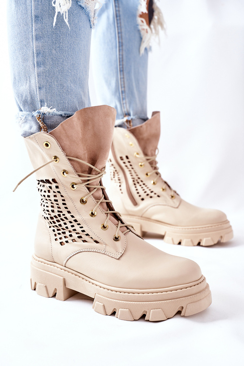 Dámské Kotníkové Kožené Boty Béžové Small Hootie