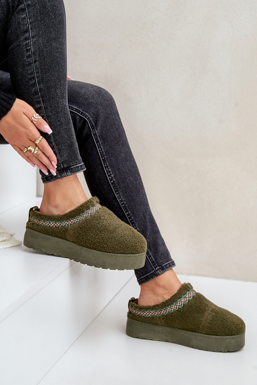 Snehové čižmy na platforme s ovčou kožušinou tmavozelené Mesirra