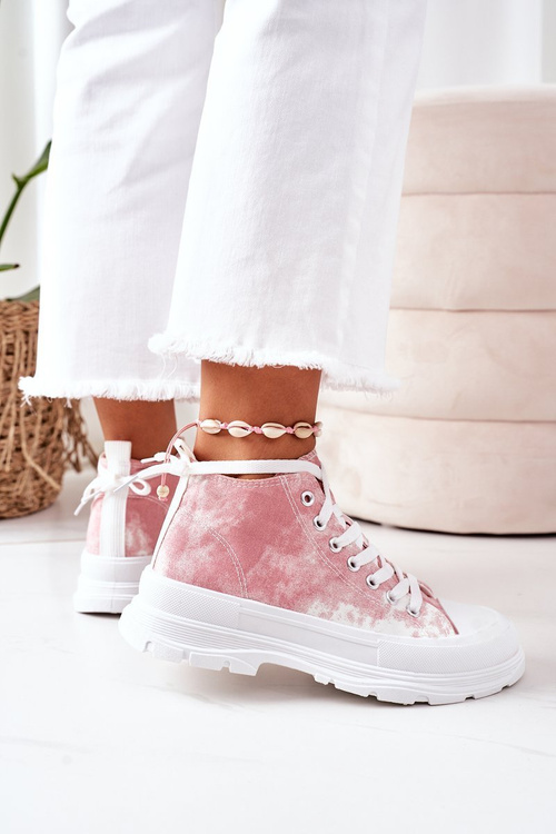 Vysoké Tenisky Na Velké Podrážce Růžové S Efektem Tie-Dye Trissy