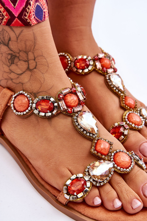 Suede Ploché Sandály S Kameny oranžové Dallas