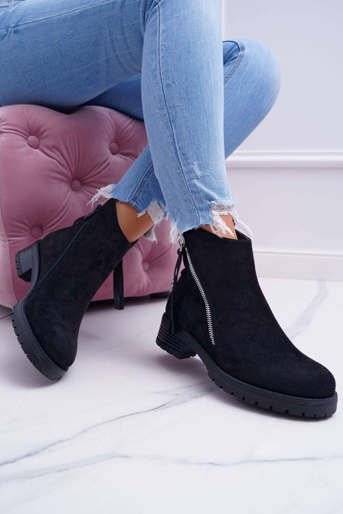 Dámské Kotníkové Boty se dvěma zipy Semišové Černé Ohoo