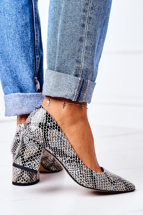 Lodičky Na Podpatku Se Zvířecím Vzorem Lewski Shoes 2801 Černé-Modré