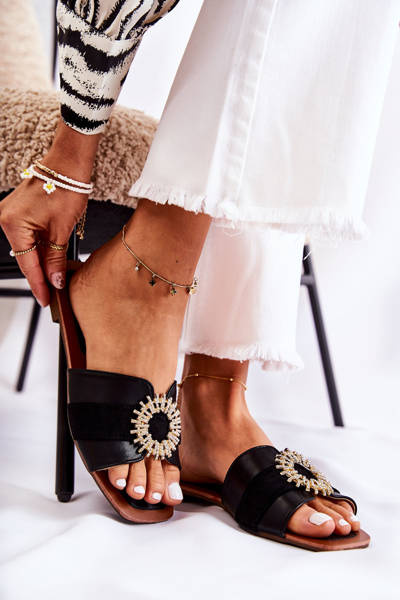 Pohodlné dámské pantofle s zdobením Černá Ginera