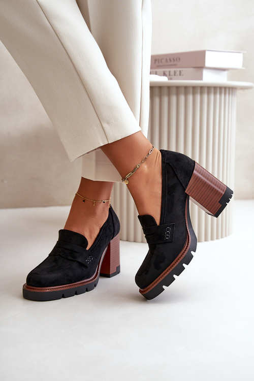 Dámské polobotky na podpatku s platformou z ekologického semiše černé Vinceza 58105