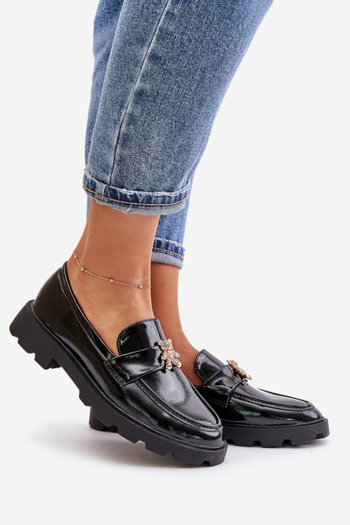 Lakované Dámské Mokasíny S Medvědem Černé Kaithra