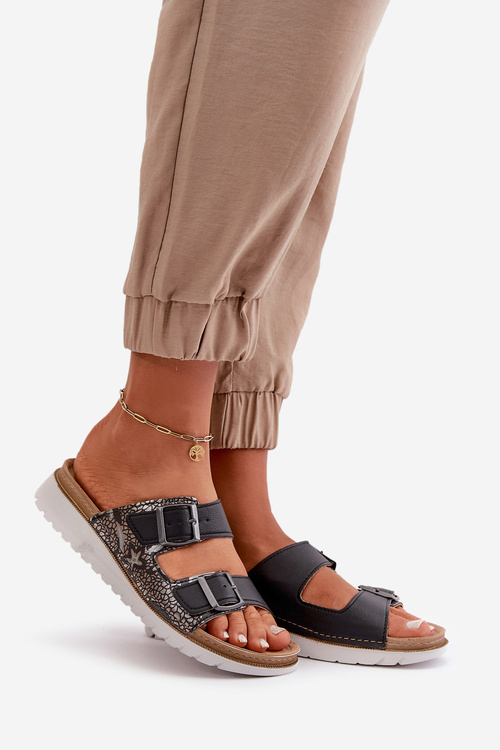 Dámské Pohodlné Pantofle S Přezkami Černé Inblu CN000033