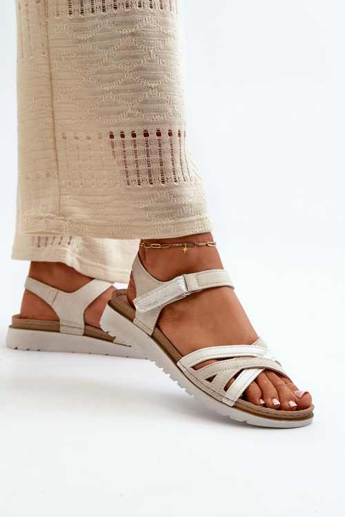 Pohodlné A Lehké Dámské Sandály Na Suchý Zip Inblu CN000041 Béžovo-Stříbrné