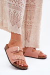 Dámske sandále na korkovej platforme so zlatými prackami ružové Lisavionea