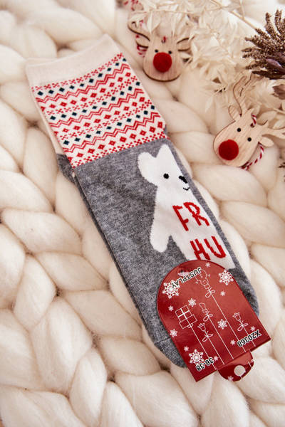 Dámske ponožky s slávnostnými vzormi so šedým polárnym medvedíkom